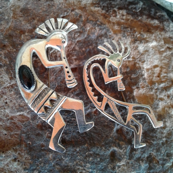 Sterling Silver Set of 2 KOKOPELLI Pins - Picture 1 of 9